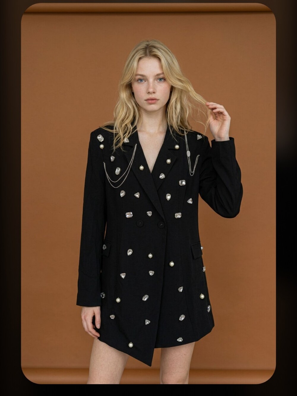 NWT-Black Embellished Lined Double-Breasted Women's Blazer